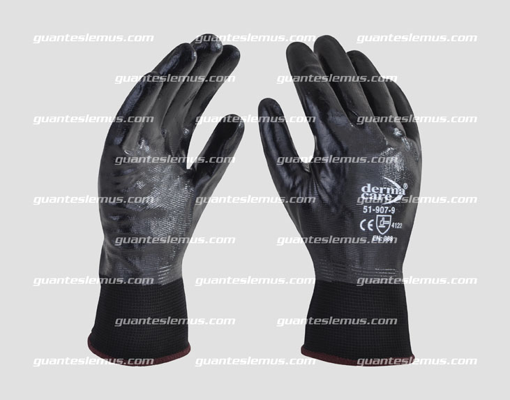 Guante de nylon negro con recubrimiento total de nitrilo sólido / 51-907