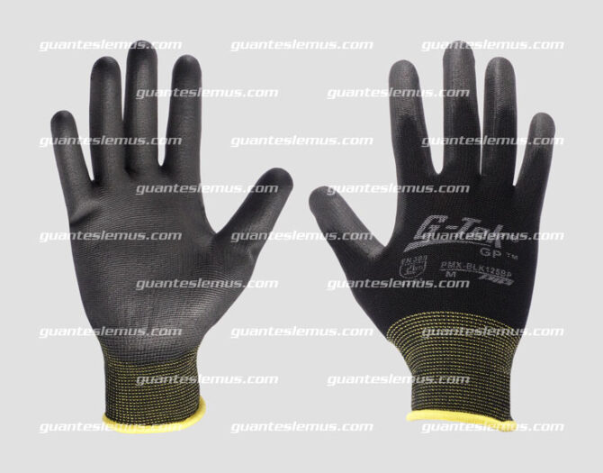 Guante de nylon negro con poliuretano negro / BLK-125