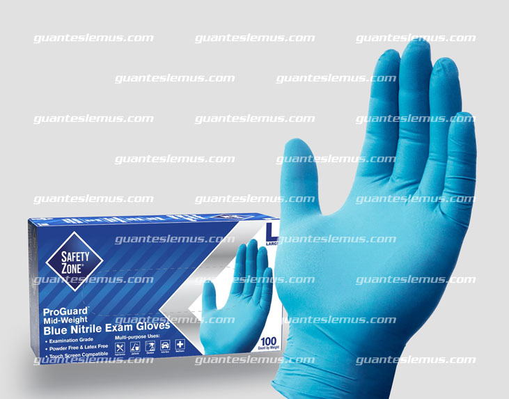 Guante de nitrilo azul Safety Zone libre de polvo / GNPR-SZ-1M